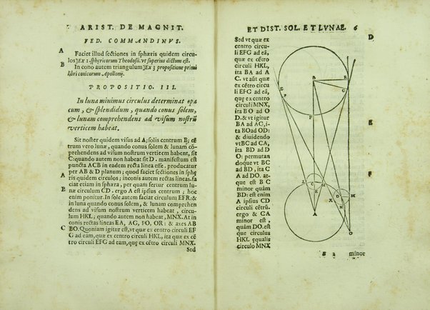 Aristarchi De magnitudinibus, et distantiis Solis, et Lunae, liber. Cum Pappi Alexandrini explicationibus quibusdam. A' Federico Commandino Vrbinate in latinum conuersus, ac commentarijs illustratus