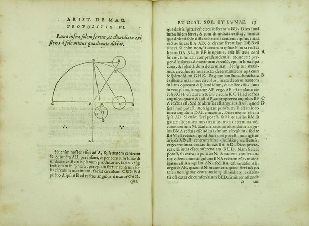 Aristarchi De magnitudinibus, et distantiis Solis, et Lunae, liber. Cum Pappi Alexandrini explicationibus quibusdam. A' Federico Commandino Vrbinate in latinum conuersus, ac commentarijs illustratus