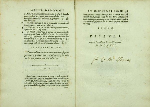 Aristarchi De magnitudinibus, et distantiis Solis, et Lunae, liber. Cum Pappi Alexandrini explicationibus quibusdam. A' Federico Commandino Vrbinate in latinum conuersus, ac commentarijs illustratus