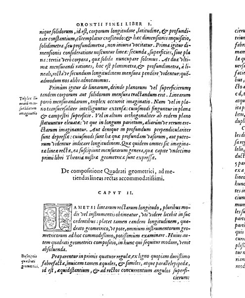 Orontii Finaei ... De re & praxi geometrica, libri tres, figuris & demonstrationibus illustrati. Vbi de quadrato geometrico, & virgis seu baculis mensoriis, necnon aliis, cùm mathematicis, tum mechanicis