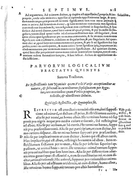 Petri Hispani Summulae logicales cum Versorij Parisiensis clarissima expositione. Paruorum item Logicalium eidem Petro Hispano ascriptum opus, nuper in partes ac capita distinctum. Quae omnia a Martiano Rota infinitis fere erroribus maxima sunt diligentia castigata. Duos demum indices nunc primum excogitatos, quorum alter singulorum textuum ac capitum, alte uero, eorum, quæ in toto opere scitu digna habentur, imprimi curauimus
