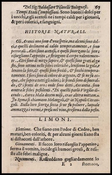 Trattato della natura de' cibi et del bere, del sig. Baldassare Pisanelli ... Nel quale non solo tutte le virtù, & i vitii di quelli minutamente si palesano, ma anco i rimedii per correggere i loro difetti copiosamente s'insegnano ...