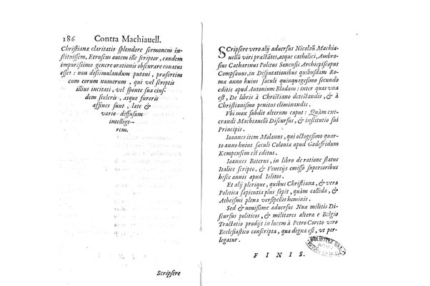 Antonii Posseuini ... Iudicium de Nuæ militis Galli scriptis, quæ ille Discursus politicos, & militares inscripsit. De Ioannis Bodini Methodo historiæ: Libris de repub. & Dæmonomania. De Philippi Mornaei libro de perfectione Christiana. De Nicolao Machiauello