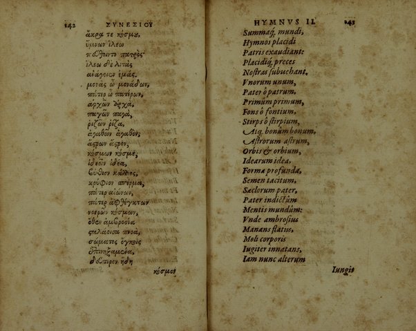 Sinesiou Yper tou dōrou, prōs Paionion. Omilia deutera. Katastasis. Etera katastasis. Ymnoi emmetroi. Sinesii De dono, ad Paeonium. Concio secunda. Constitutio. Constitutio altera. Hymni carmine. Nunc primùm Graecè simul & Latinè edita: interprete Gulielmo Cantero