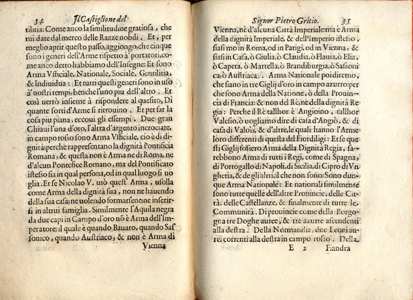 Il Castiglione, ouero dell' arme di nobiltà. Dialogo del signor Pietro Gritio da Iesi. ... Nuouamente posto in luce da Antonio Beffa Negrini