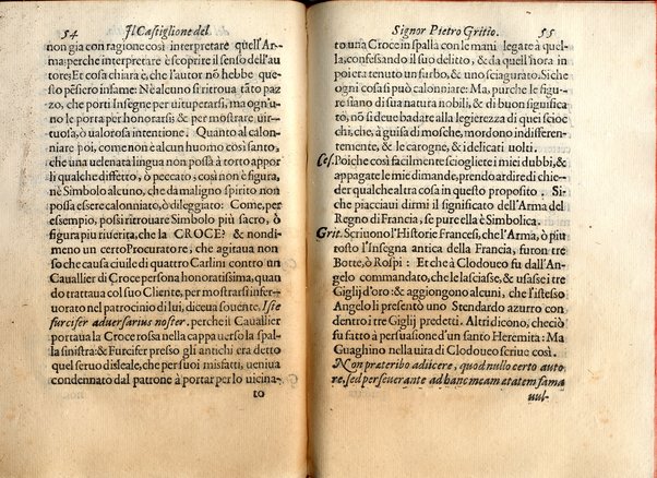 Il Castiglione, ouero dell' arme di nobiltà. Dialogo del signor Pietro Gritio da Iesi. ... Nuouamente posto in luce da Antonio Beffa Negrini