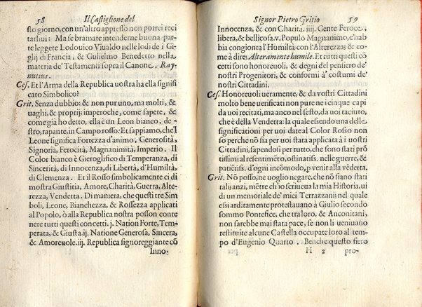 Il Castiglione, ouero dell' arme di nobiltà. Dialogo del signor Pietro Gritio da Iesi. ... Nuouamente posto in luce da Antonio Beffa Negrini