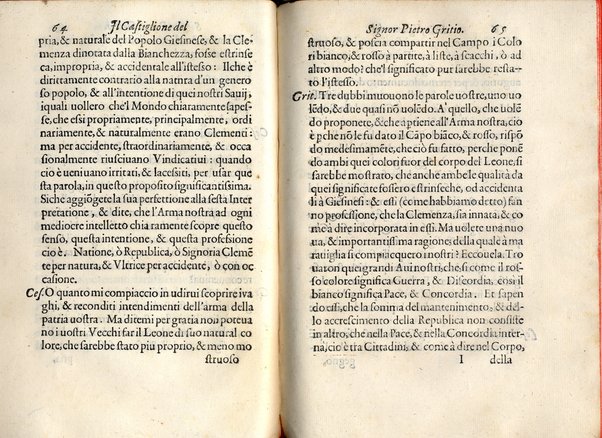 Il Castiglione, ouero dell' arme di nobiltà. Dialogo del signor Pietro Gritio da Iesi. ... Nuouamente posto in luce da Antonio Beffa Negrini