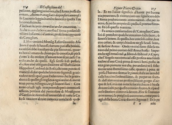 Il Castiglione, ouero dell' arme di nobiltà. Dialogo del signor Pietro Gritio da Iesi. ... Nuouamente posto in luce da Antonio Beffa Negrini