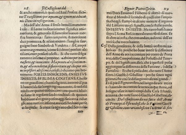 Il Castiglione, ouero dell' arme di nobiltà. Dialogo del signor Pietro Gritio da Iesi. ... Nuouamente posto in luce da Antonio Beffa Negrini