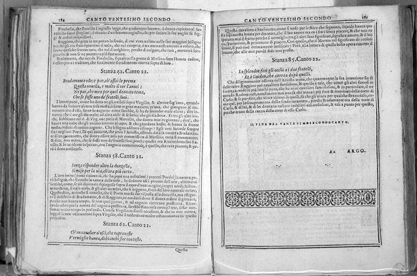 Bellezze del Furioso di M. Lodouico Ariosto; scielte da Oratio Toscanella: con gli argomenti, et allegorie de i canti: con l'allegorie de i nomi proprii principali dell'opera: et co i luochi communi dell'autore, per ordine di alfabeto; del medesimo