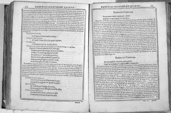 Bellezze del Furioso di M. Lodouico Ariosto; scielte da Oratio Toscanella: con gli argomenti, et allegorie de i canti: con l'allegorie de i nomi proprii principali dell'opera: et co i luochi communi dell'autore, per ordine di alfabeto; del medesimo