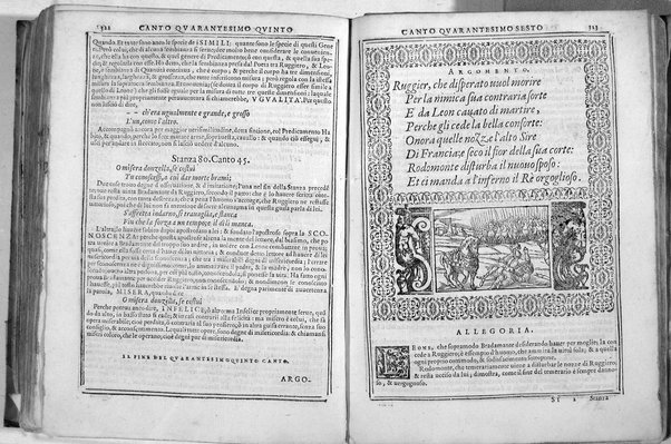 Bellezze del Furioso di M. Lodouico Ariosto; scielte da Oratio Toscanella: con gli argomenti, et allegorie de i canti: con l'allegorie de i nomi proprii principali dell'opera: et co i luochi communi dell'autore, per ordine di alfabeto; del medesimo