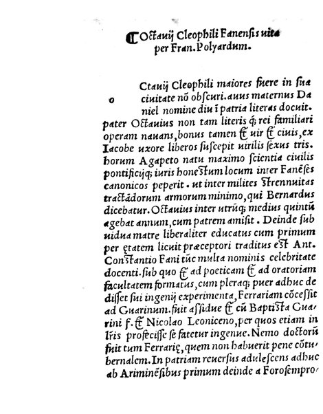 Octauii Cleophili Fanensis opera nunquam alias impressa. Anthropotheomachia. Historia de bello Fanensi. Et quaedam alia