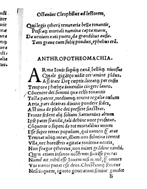 Octauii Cleophili Fanensis opera nunquam alias impressa. Anthropotheomachia. Historia de bello Fanensi. Et quaedam alia