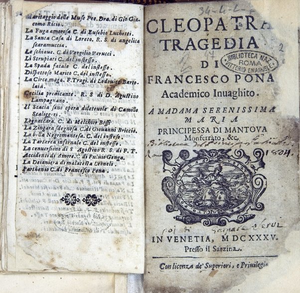 Cleopatra tragedia di Francesco Pona academico inuaghito. A madama serenissima Maria principessa di Mantoua ...