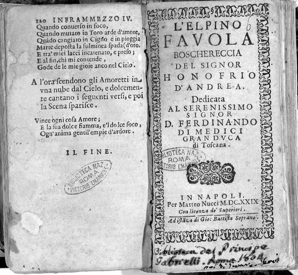 L'Elpino fauola boschereccia del signor Honofrio D'Andrea. Dedicata al serenissimo signor D. Ferdinando di Medici granduca di Toscana