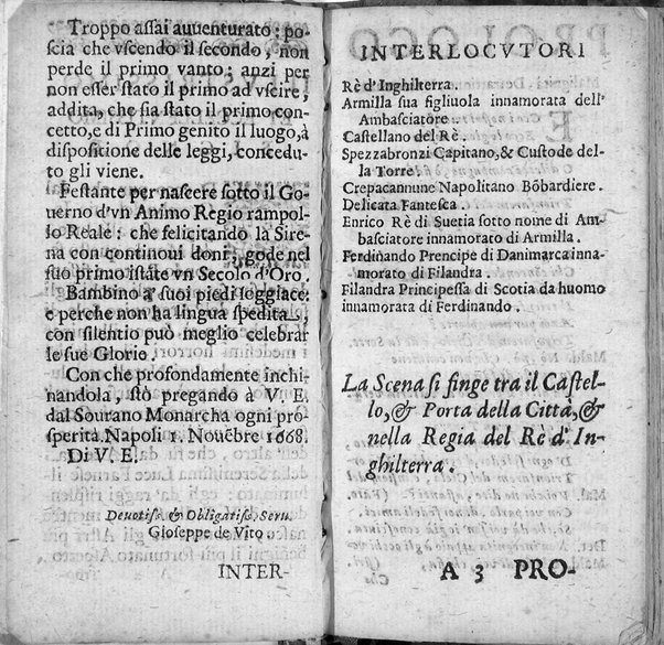 Gli equiuoci intrigati, ouero l'amar nel finto il vero. Comedia del signor Giuseppe De Vito napolitano. All'illustriss. ... don Pietro Aro d'Aragona vicere del regno di Napoli & c