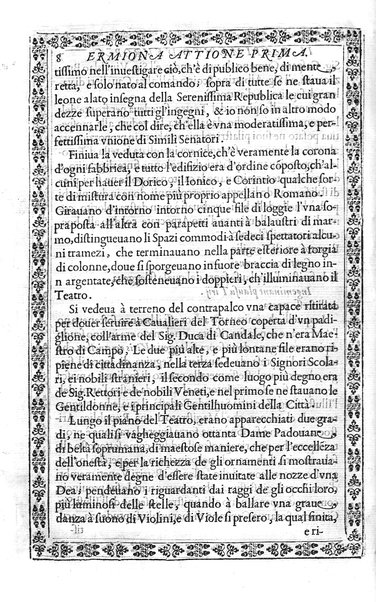 L'Ermiona del s.r marchese Pio Enea Obizzi. Per introduzione d'vn torneo à piedi, & à cauallo e d'vn balletto rappresentato in musica nella citta di Padoua l'anno 1636 dedicata al sereniss.o prencipe di Venetia Francesco Erizo descritta dal s. Nicolò Enea Bartolini ..