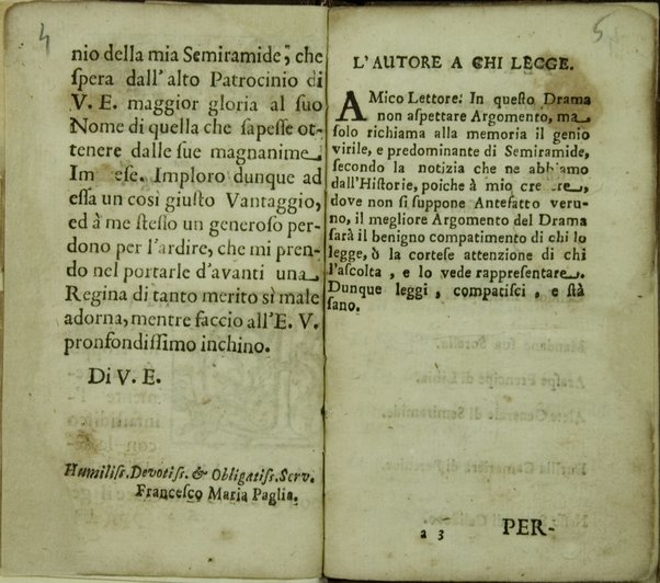 La Semiramide drama per musica di Francesco Maria Paglia dedicato all'illustriss. ... signora D. Maria de Giron, y Sandoval ...