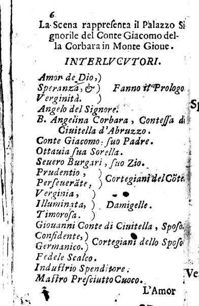 La beata Angelina tragicomica rappresentatione. Del signor Francesco Cirocco da Foligno. Esposta alle stampe dal sig. Lodouico Iacobilli dalla medesima città. Dedicata all'illustrissimo signor conte Ranuccio Della Corbara