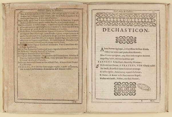 Breue discorso non men curioso, che bello sopra la salubrità dell'aria della città di Castro: contra l'estimation'volgare, dell'eccellente dottore mariano Ghezzi di Sinalonga fisico in quella città: a cui s'aggiunge nel fine la vera, e real cronica della famosa, & antichissima città di Bulcia, ouero Volcia. Et del vescouado transferito, e ridotto doppò la ruina di essa in Castro. Con vn breue trattato sopra le marauigliose virtù del fumaiolo