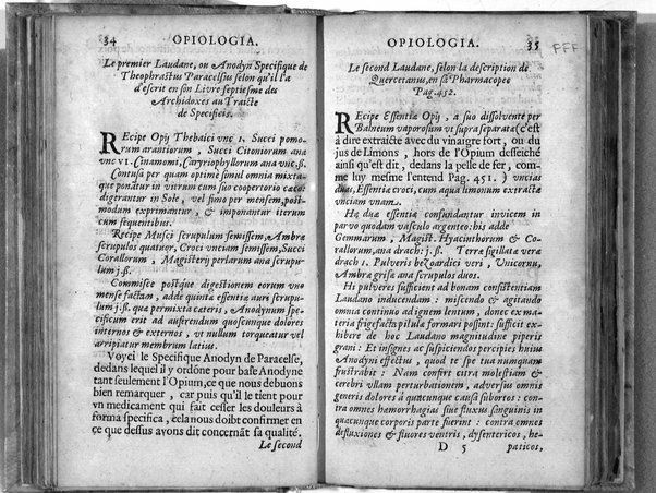 Opiologia ou traicté concernant le naturel, proprietés, vraye preparation, & seur vsage de l'opium: pour le soulagement de maints malades, ... Par Angelus Sala Vicentinus Venetus