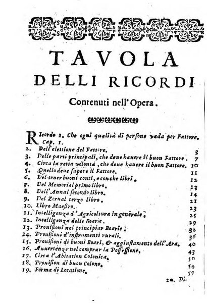 Cento, e dieci ricordi, che formano il buon fattor di villa di Giacomo Agostinetti. Ne' quali si tratta quello, e quanto deue sapere vn buon fattor di villa, ... Et in fine vna raccolta di rimedij per varie infermità di buoi, caualli, & altri animali. ...