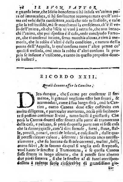 Cento, e dieci ricordi, che formano il buon fattor di villa di Giacomo Agostinetti. Ne' quali si tratta quello, e quanto deue sapere vn buon fattor di villa, ... Et in fine vna raccolta di rimedij per varie infermità di buoi, caualli, & altri animali. ...