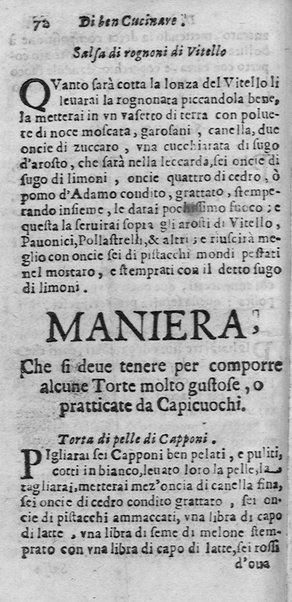 L'arte di ben cucinare, et instruire i men periti in questa lodeuole professione. Doue anco s'insegna à far pasticci, sapori, ... Di Bartolomeo Stefani cuoco di S.A.S. di Mantoua