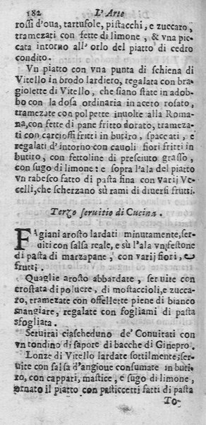 L'arte di ben cucinare, et instruire i men periti in questa lodeuole professione. Doue anco s'insegna à far pasticci, sapori, ... Di Bartolomeo Stefani cuoco di S.A.S. di Mantoua