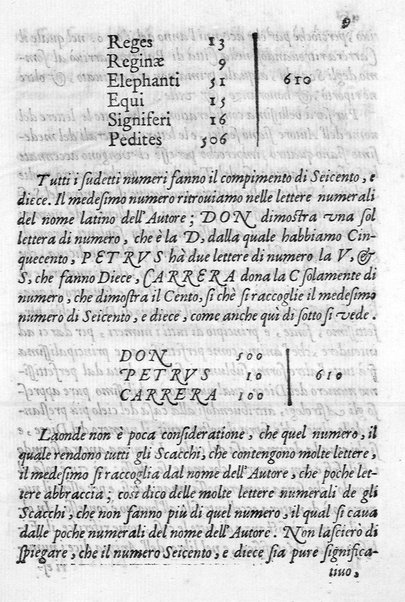 Il gioco de gli scacchi di D. Pietro Carrera diuiso in otto libri, ne' quali s'insegnano i precetti, le vscite, e i tratti posticci del gioco, e si discorre della vera origine di esso. Con due discorsi, l'vno del padre D. Gio. Battista Chèrubino, l'altro del dottor Mario Tortelli, opera non meno vtile a' professori del gioco, che diletteuole à gli studiosi per la varietà della eruditione cauata dalle tenebre dell'antichità. ...