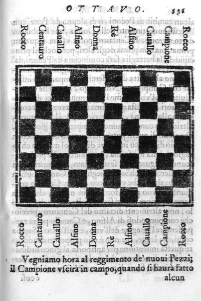 Il gioco de gli scacchi di D. Pietro Carrera diuiso in otto libri, ne' quali s'insegnano i precetti, le vscite, e i tratti posticci del gioco, e si discorre della vera origine di esso. Con due discorsi, l'vno del padre D. Gio. Battista Chèrubino, l'altro del dottor Mario Tortelli, opera non meno vtile a' professori del gioco, che diletteuole à gli studiosi per la varietà della eruditione cauata dalle tenebre dell'antichità. ...