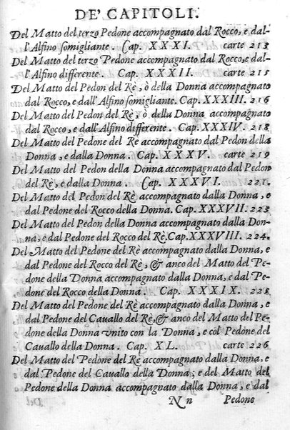 Il gioco de gli scacchi di D. Pietro Carrera diuiso in otto libri, ne' quali s'insegnano i precetti, le vscite, e i tratti posticci del gioco, e si discorre della vera origine di esso. Con due discorsi, l'vno del padre D. Gio. Battista Chèrubino, l'altro del dottor Mario Tortelli, opera non meno vtile a' professori del gioco, che diletteuole à gli studiosi per la varietà della eruditione cauata dalle tenebre dell'antichità. ...