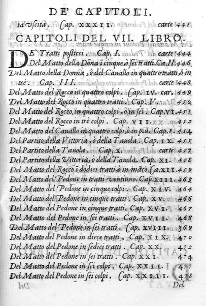 Il gioco de gli scacchi di D. Pietro Carrera diuiso in otto libri, ne' quali s'insegnano i precetti, le vscite, e i tratti posticci del gioco, e si discorre della vera origine di esso. Con due discorsi, l'vno del padre D. Gio. Battista Chèrubino, l'altro del dottor Mario Tortelli, opera non meno vtile a' professori del gioco, che diletteuole à gli studiosi per la varietà della eruditione cauata dalle tenebre dell'antichità. ...