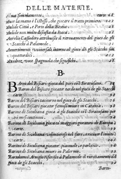 Il gioco de gli scacchi di D. Pietro Carrera diuiso in otto libri, ne' quali s'insegnano i precetti, le vscite, e i tratti posticci del gioco, e si discorre della vera origine di esso. Con due discorsi, l'vno del padre D. Gio. Battista Chèrubino, l'altro del dottor Mario Tortelli, opera non meno vtile a' professori del gioco, che diletteuole à gli studiosi per la varietà della eruditione cauata dalle tenebre dell'antichità. ...