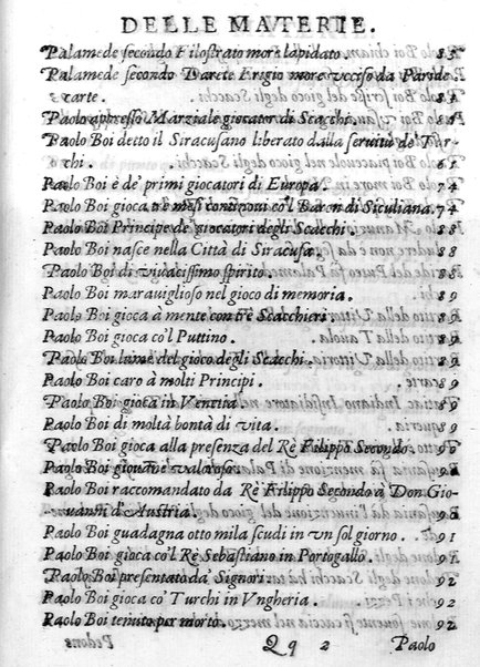 Il gioco de gli scacchi di D. Pietro Carrera diuiso in otto libri, ne' quali s'insegnano i precetti, le vscite, e i tratti posticci del gioco, e si discorre della vera origine di esso. Con due discorsi, l'vno del padre D. Gio. Battista Chèrubino, l'altro del dottor Mario Tortelli, opera non meno vtile a' professori del gioco, che diletteuole à gli studiosi per la varietà della eruditione cauata dalle tenebre dell'antichità. ...