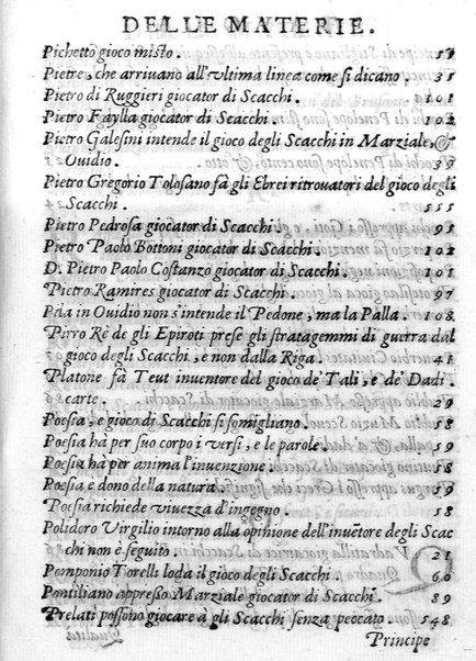 Il gioco de gli scacchi di D. Pietro Carrera diuiso in otto libri, ne' quali s'insegnano i precetti, le vscite, e i tratti posticci del gioco, e si discorre della vera origine di esso. Con due discorsi, l'vno del padre D. Gio. Battista Chèrubino, l'altro del dottor Mario Tortelli, opera non meno vtile a' professori del gioco, che diletteuole à gli studiosi per la varietà della eruditione cauata dalle tenebre dell'antichità. ...