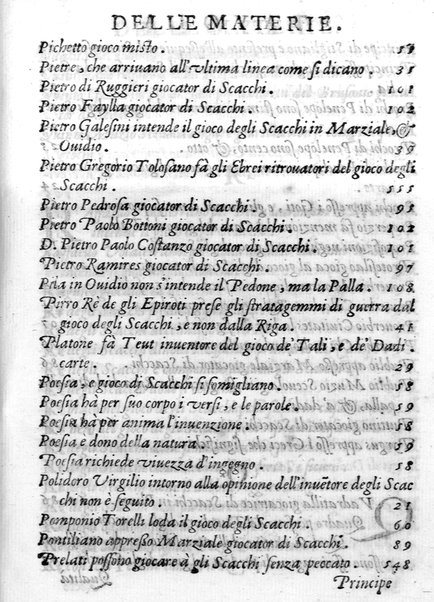Il gioco de gli scacchi di D. Pietro Carrera diuiso in otto libri, ne' quali s'insegnano i precetti, le vscite, e i tratti posticci del gioco, e si discorre della vera origine di esso. Con due discorsi, l'vno del padre D. Gio. Battista Chèrubino, l'altro del dottor Mario Tortelli, opera non meno vtile a' professori del gioco, che diletteuole à gli studiosi per la varietà della eruditione cauata dalle tenebre dell'antichità. ...