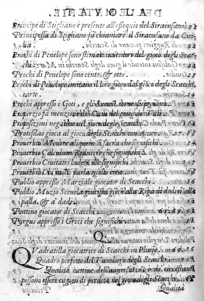 Il gioco de gli scacchi di D. Pietro Carrera diuiso in otto libri, ne' quali s'insegnano i precetti, le vscite, e i tratti posticci del gioco, e si discorre della vera origine di esso. Con due discorsi, l'vno del padre D. Gio. Battista Chèrubino, l'altro del dottor Mario Tortelli, opera non meno vtile a' professori del gioco, che diletteuole à gli studiosi per la varietà della eruditione cauata dalle tenebre dell'antichità. ...