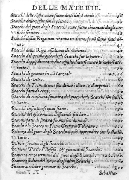 Il gioco de gli scacchi di D. Pietro Carrera diuiso in otto libri, ne' quali s'insegnano i precetti, le vscite, e i tratti posticci del gioco, e si discorre della vera origine di esso. Con due discorsi, l'vno del padre D. Gio. Battista Chèrubino, l'altro del dottor Mario Tortelli, opera non meno vtile a' professori del gioco, che diletteuole à gli studiosi per la varietà della eruditione cauata dalle tenebre dell'antichità. ...