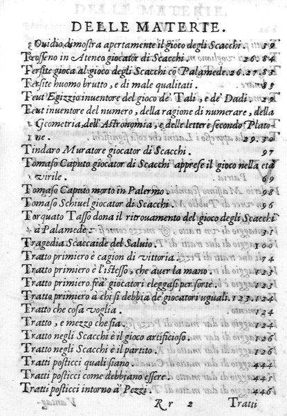 Il gioco de gli scacchi di D. Pietro Carrera diuiso in otto libri, ne' quali s'insegnano i precetti, le vscite, e i tratti posticci del gioco, e si discorre della vera origine di esso. Con due discorsi, l'vno del padre D. Gio. Battista Chèrubino, l'altro del dottor Mario Tortelli, opera non meno vtile a' professori del gioco, che diletteuole à gli studiosi per la varietà della eruditione cauata dalle tenebre dell'antichità. ...