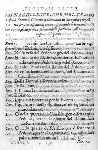 Il gioco de gli scacchi di D. Pietro Carrera diuiso in otto libri, ne' quali s'insegnano i precetti, le vscite, e i tratti posticci del gioco, e si discorre della vera origine di esso. Con due discorsi, l'vno del padre D. Gio. Battista Chèrubino, l'altro del dottor Mario Tortelli, opera non meno vtile a' professori del gioco, che diletteuole à gli studiosi per la varietà della eruditione cauata dalle tenebre dell'antichità. ...