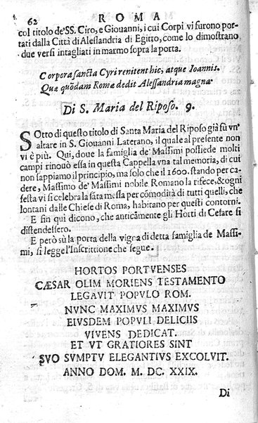 Ritratto di Roma moderna: nel quale sono descritte, le sagre basiliche, le chiese, collegij, confraternite, librerie, ospedali, monasteri, fontane, giardini, palazzi, pitture, sculture, e statue più famose, esistenti dentro, e fuori della città. Con la narratione dell'opere pie, ... Distinto in quatordici rioni, abbellito con le figure di rame, e raccolto dall'auttori, accennati nel primo tomo