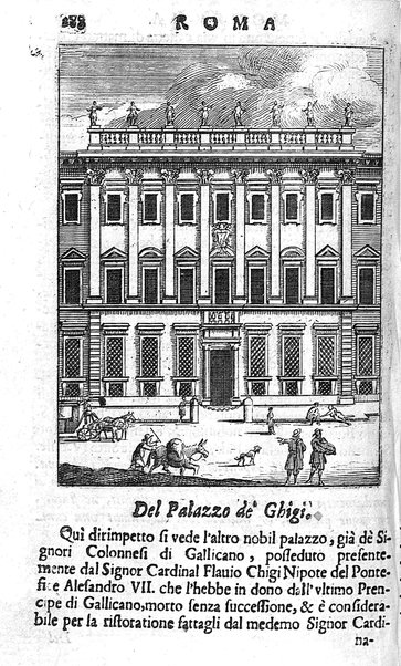 Ritratto di Roma moderna: nel quale sono descritte, le sagre basiliche, le chiese, collegij, confraternite, librerie, ospedali, monasteri, fontane, giardini, palazzi, pitture, sculture, e statue più famose, esistenti dentro, e fuori della città. Con la narratione dell'opere pie, ... Distinto in quatordici rioni, abbellito con le figure di rame, e raccolto dall'auttori, accennati nel primo tomo