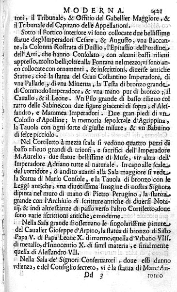 Ritratto di Roma moderna: nel quale sono descritte, le sagre basiliche, le chiese, collegij, confraternite, librerie, ospedali, monasteri, fontane, giardini, palazzi, pitture, sculture, e statue più famose, esistenti dentro, e fuori della città. Con la narratione dell'opere pie, ... Distinto in quatordici rioni, abbellito con le figure di rame, e raccolto dall'auttori, accennati nel primo tomo