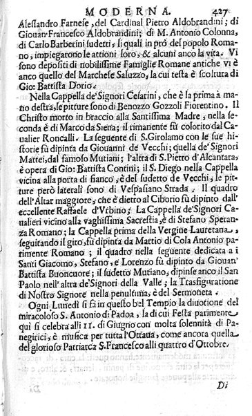 Ritratto di Roma moderna: nel quale sono descritte, le sagre basiliche, le chiese, collegij, confraternite, librerie, ospedali, monasteri, fontane, giardini, palazzi, pitture, sculture, e statue più famose, esistenti dentro, e fuori della città. Con la narratione dell'opere pie, ... Distinto in quatordici rioni, abbellito con le figure di rame, e raccolto dall'auttori, accennati nel primo tomo