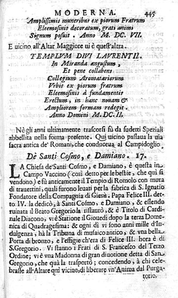 Ritratto di Roma moderna: nel quale sono descritte, le sagre basiliche, le chiese, collegij, confraternite, librerie, ospedali, monasteri, fontane, giardini, palazzi, pitture, sculture, e statue più famose, esistenti dentro, e fuori della città. Con la narratione dell'opere pie, ... Distinto in quatordici rioni, abbellito con le figure di rame, e raccolto dall'auttori, accennati nel primo tomo