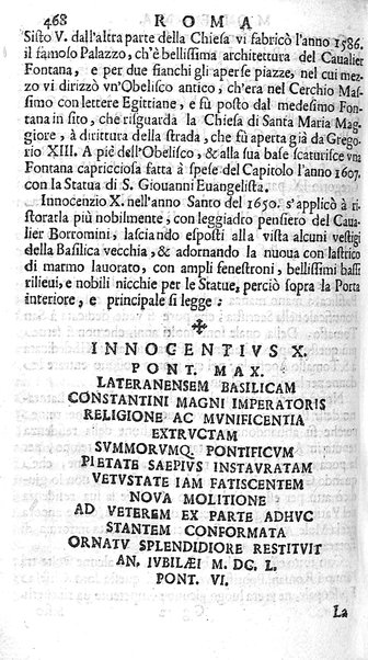 Ritratto di Roma moderna: nel quale sono descritte, le sagre basiliche, le chiese, collegij, confraternite, librerie, ospedali, monasteri, fontane, giardini, palazzi, pitture, sculture, e statue più famose, esistenti dentro, e fuori della città. Con la narratione dell'opere pie, ... Distinto in quatordici rioni, abbellito con le figure di rame, e raccolto dall'auttori, accennati nel primo tomo