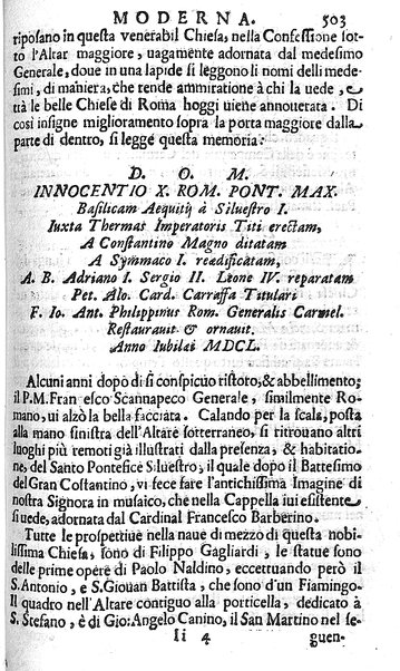 Ritratto di Roma moderna: nel quale sono descritte, le sagre basiliche, le chiese, collegij, confraternite, librerie, ospedali, monasteri, fontane, giardini, palazzi, pitture, sculture, e statue più famose, esistenti dentro, e fuori della città. Con la narratione dell'opere pie, ... Distinto in quatordici rioni, abbellito con le figure di rame, e raccolto dall'auttori, accennati nel primo tomo